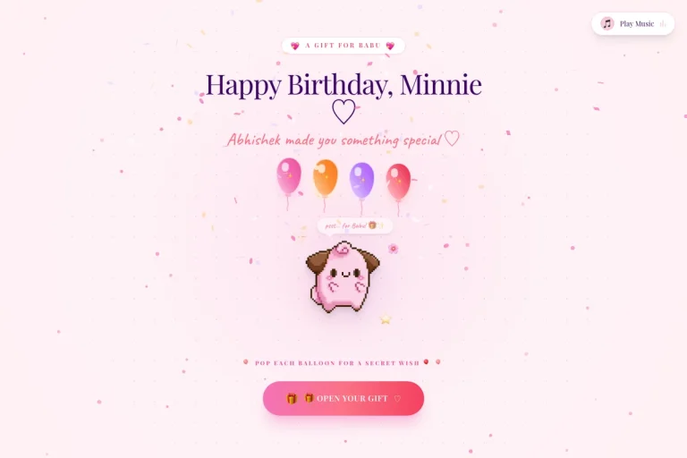 Customizable Cute Birthday Website Template - Cake, Music, Polaroid & Scratch-Off