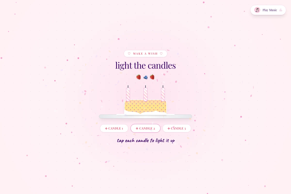 Cute Birthday Website Template - Interactive Birthday Cake with Candle Lighting and Confetti