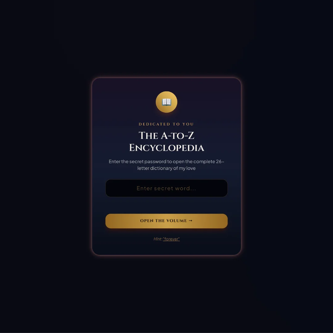 The A-to-Z Encyclopedia of You - Interactive Anniversary Website Template Live Hero Preview