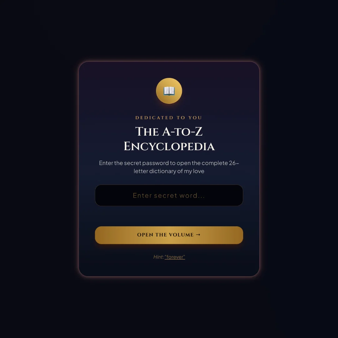 Digital Love Keepsake Website - 26 Customizable Relationship Memories A-Z Grid