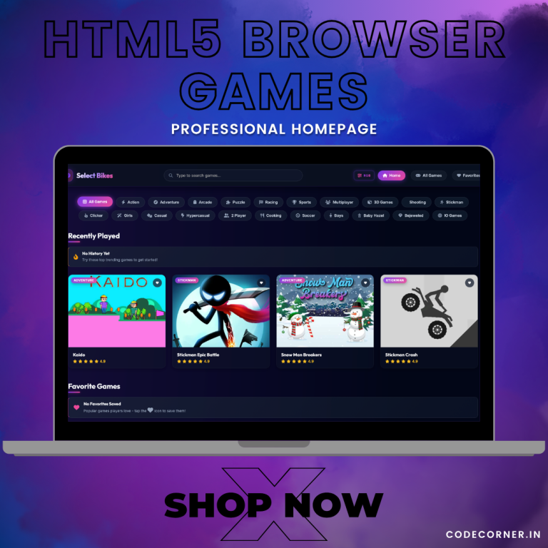 PlayZone - HTML5 Online Game Portal Homepage with Hero Banner & Trending Games