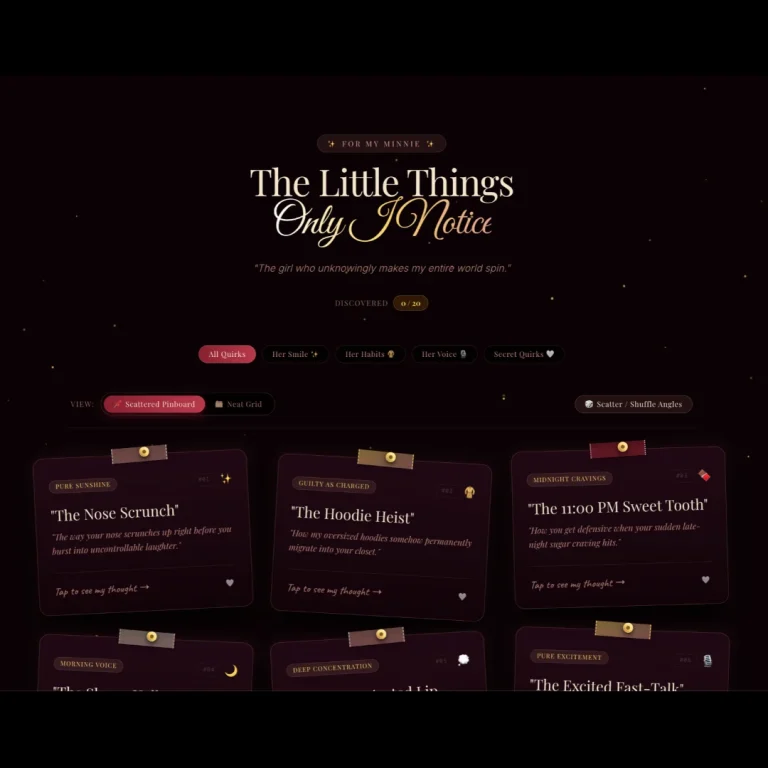The Little Things Only I Notice - Romantic Keepsake Website Template with Love Receipt